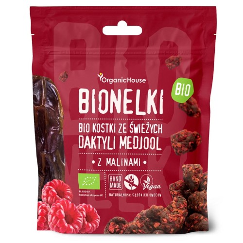 PRALINKI DAKTYLOWE Z MALINAMI BEZGLUTENOWE BIO 50 g - ORGANIC HOUSE (BIONELKI)