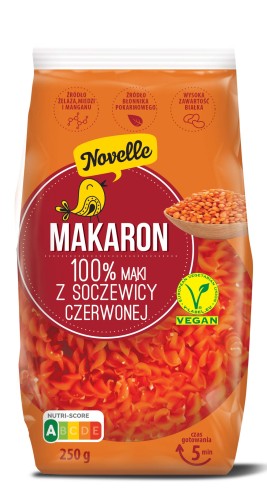 MAKARON PROTEINOWY Z SOCZEWICY CZERWONEJ ŚWIDERKI 250 g - NOVELLE