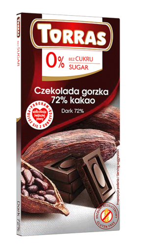 CZEKOLADA GORZKA 72% BEZ CUKRU BEZGLUTENOWA 75 g - TORRAS