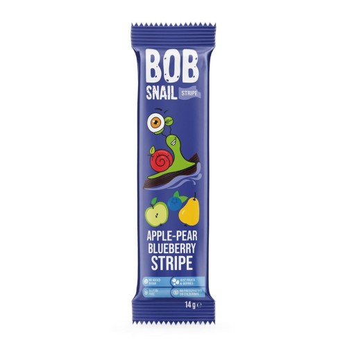 PRZEKĄSKA STRIPE JABŁKO-GRUSZKA-BORÓWKA BEZ DODATKU CUKRU BEZGLUTENOWA 14 g - BOB SNAIL
