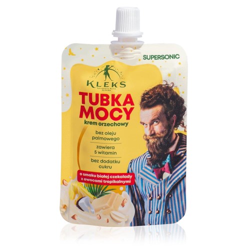 KREM ORZECHOWY TUBKA MOCY O SMAKU BIAŁEJ CZEKOLADY Z OWOCAMI TROPIKALNYMI 50 g - SUPERSONIC