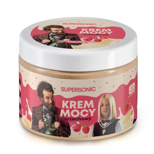 KREM ORZECHOWY O SMAKU BIAŁEJ CZEKOLADY Z MALINAMI 250 g - SUPERSONIC