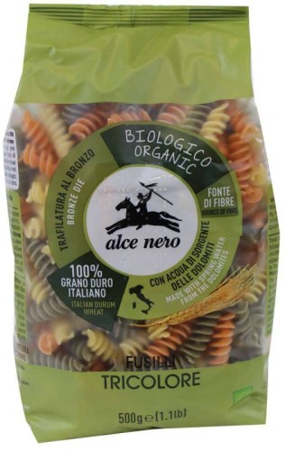 MAKARON SEMOLINOWY FUSILLI TRÓJKOLOROWY BIO ALCE NERO 500G