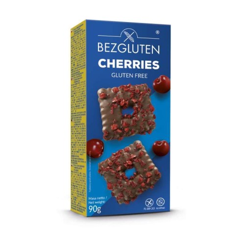 CHERRIES HERBATNIKI BEZGLUTENOWE W CZEKOLADZIE Z WIŚNIAMI 90G