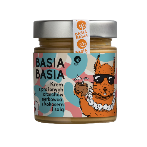 KREM Z PRAŻONYCH ORZECHÓW NERKOWCA Z KOKOSEM I SOLĄ BASIA BASIA ALPI 210G