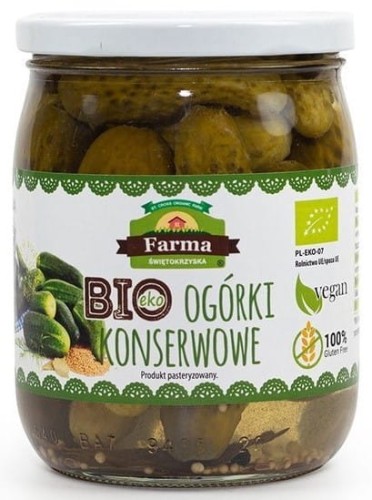 OGÓRKI KONSERWOWE (NA OCCIE JABŁKOWYM) BEZGLUTENOWE BIO 480 g (280 g) - FARMA ŚWIĘTOKRZYSKA