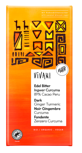 CZEKOLADA GORZKA Z IMBIREM I KURKUMĄ PERU BIO 80 g - VIVANI
